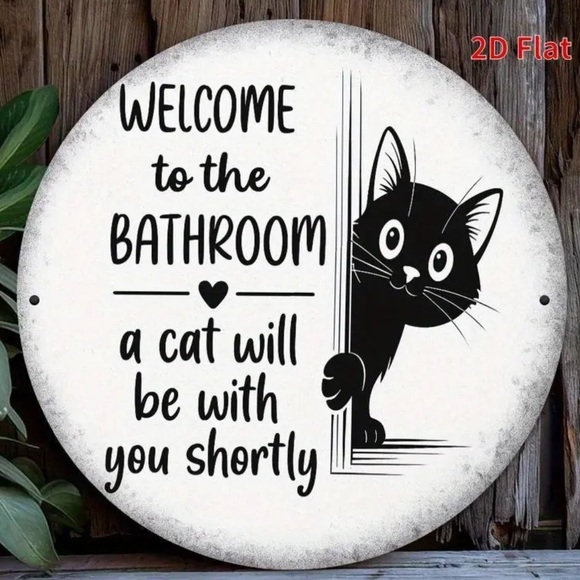 Cat Welcome To The Bathroom Metal Sign - Picture 4 of 4